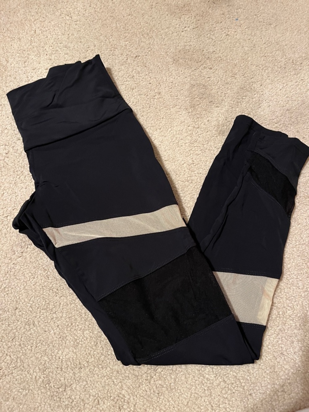 Onzie Black Athleisure Leggings with nude mesh panel